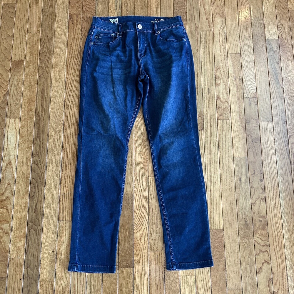 Mugsy Jeans Mens 30x31 Blue Denim Straight‎ Pants Faded Whisker Fultons